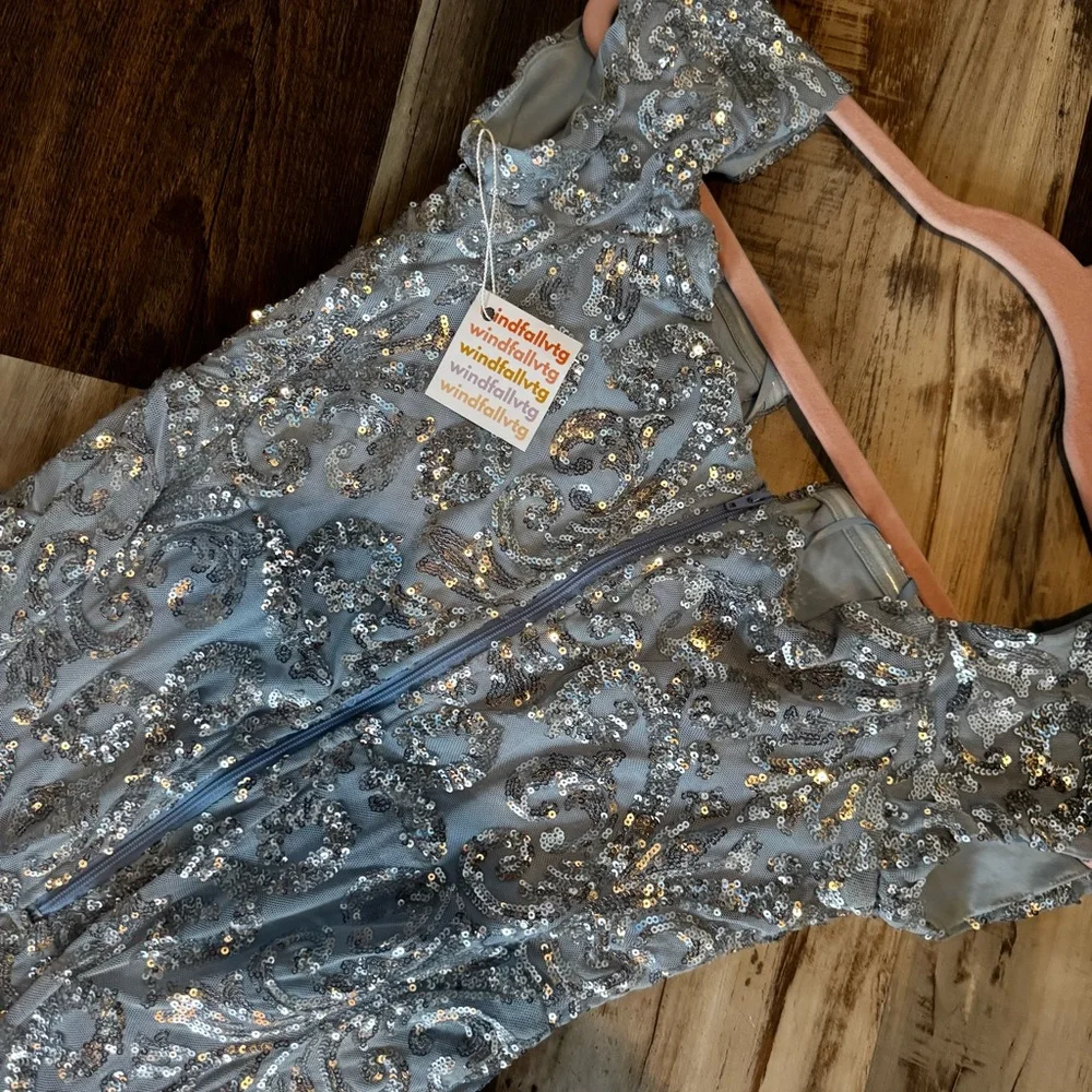Elegant Powder Blue and Silver Sequin Gown - Picture 5 of 17